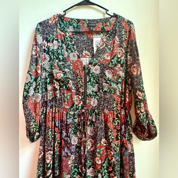 RET. 69.50! Torrid NWT front zip fall floral casual dress M/L brand new - Picture 2 of 4